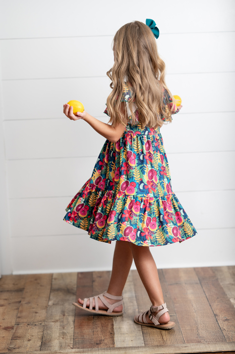 Kids Emmy Bold Tropical Flutter Sleeve Twirl Dress