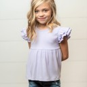  Girls Lavender Double Ruffle Flutter Sleeve Summer Shirt