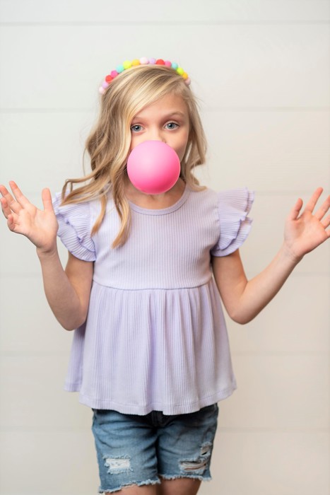 Girls Lavender Double Ruffle Flutter Sleeve Summer Shirt