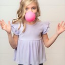  Girls Lavender Double Ruffle Flutter Sleeve Summer Shirt