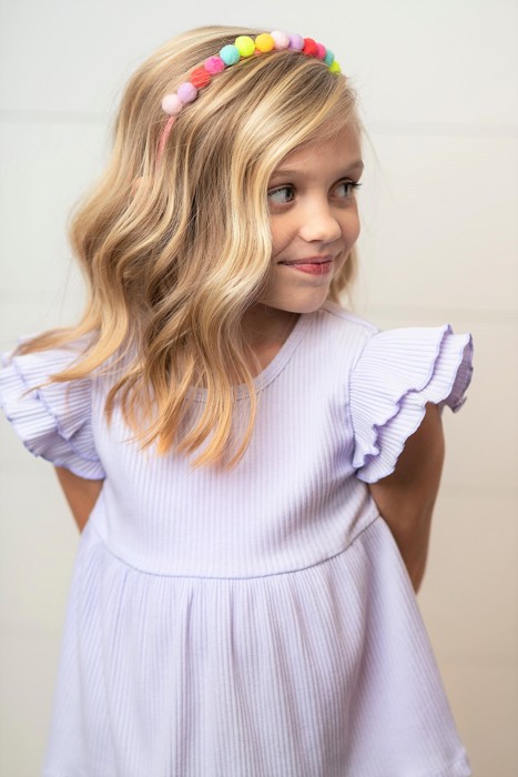 Girls Lavender Double Ruffle Flutter Sleeve Summer Shirt