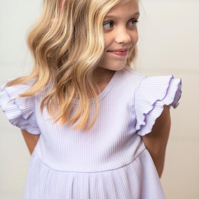 Girls Lavender Double Ruffle Flutter Sleeve Summer Shirt