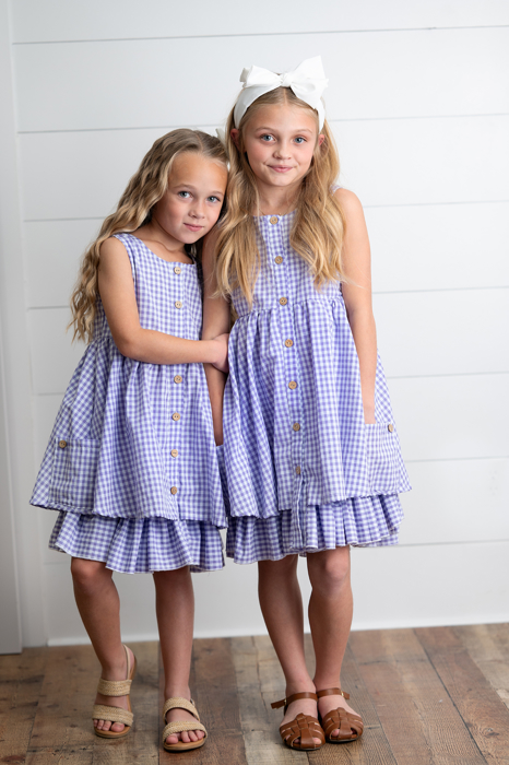 Girls Lavender & White Gingham Check Pocket Summer Dress