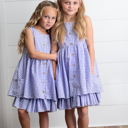  Girls Lavender & White Gingham Check Pocket Summer Dress