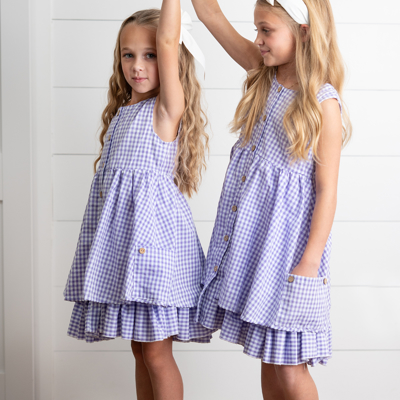 Girls Lavender & White Gingham Check Pocket Summer Dress