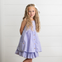  Girls Lavender & White Gingham Check Pocket Summer Dress