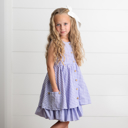  Girls Lavender & White Gingham Check Pocket Summer Dress