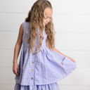  Girls Lavender & White Gingham Check Pocket Summer Dress