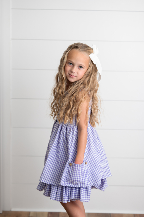 Girls Lavender & White Gingham Check Pocket Summer Dress