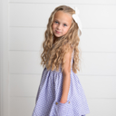  Girls Lavender & White Gingham Check Pocket Summer Dress