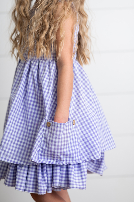 Girls Lavender & White Gingham Check Pocket Summer Dress