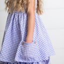 Girls Lavender & White Gingham Check Pocket Summer Dress