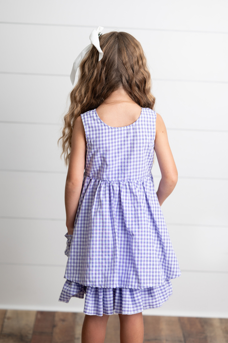 Girls Lavender & White Gingham Check Pocket Summer Dress