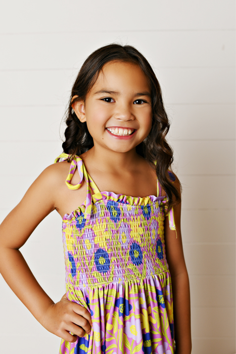 Girls Leilani Lavender Floral Tiered Summer Maxi Dress