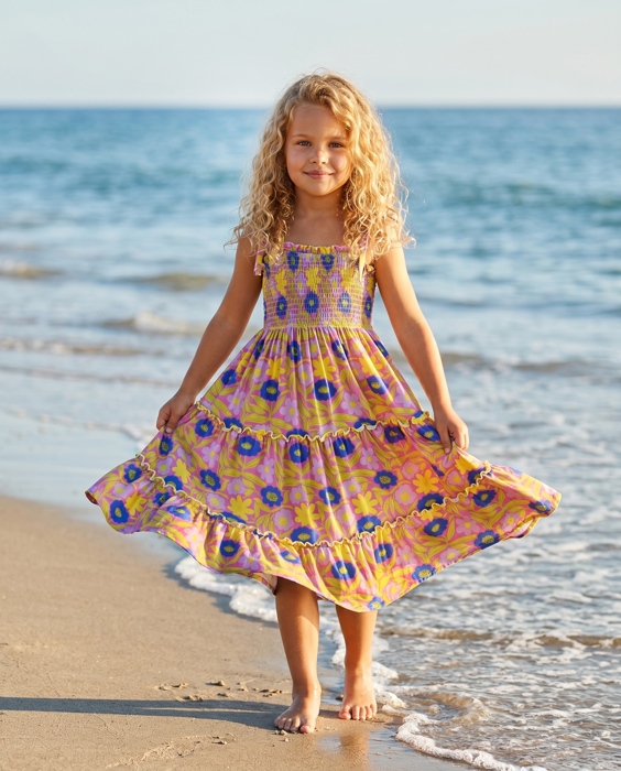 Girls Leilani Lavender Floral Tiered Summer Maxi Dress