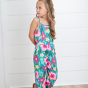  Girls Millie Bright Pink Green Floral Jumpsuit With Pockets