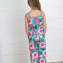  Girls Millie Bright Pink Green Floral Jumpsuit With Pockets