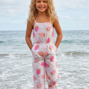  Girls Millie Pink Strawberry Summer Jumpsuit With Pockets