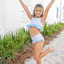  Girls Oaklie Pink Blue Tropical Checkered 2 Piece Swimsuit
