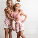  Girls Pink Checkered Lace Ruffle Summer Short Set