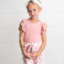  Girls Pink Checkered Lace Ruffle Summer Short Set
