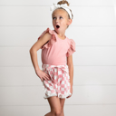  Girls Pink Checkered Lace Ruffle Summer Short Set