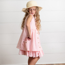  Girls Pink & White Gingham Check Pocket Ruffle Summer Dress