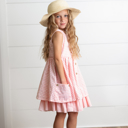  Girls Pink & White Gingham Check Pocket Ruffle Summer Dress