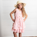  Girls Pink & White Gingham Check Pocket Ruffle Summer Dress
