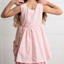  Girls Pink & White Gingham Check Pocket Ruffle Summer Dress