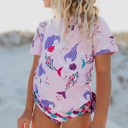  Kids Purple Mermaid Rash Guard Ruffle Swimsuit