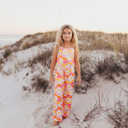  Kids Tangerine & Pink Retro Floral Jumpsuit With Pockets