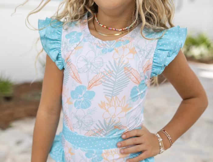 Girls Grace Hawaii Open Back One Piece Ruffle Swimsuit