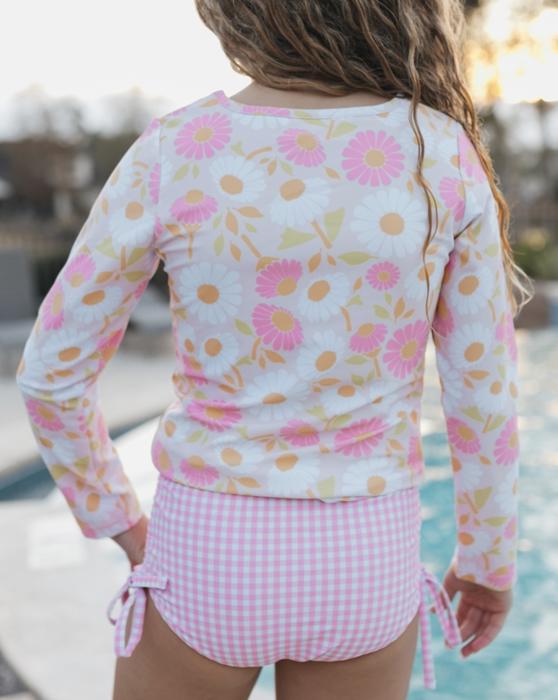 Girls Emily Daisy Check Long Sleeve Rash guard Swimsuit