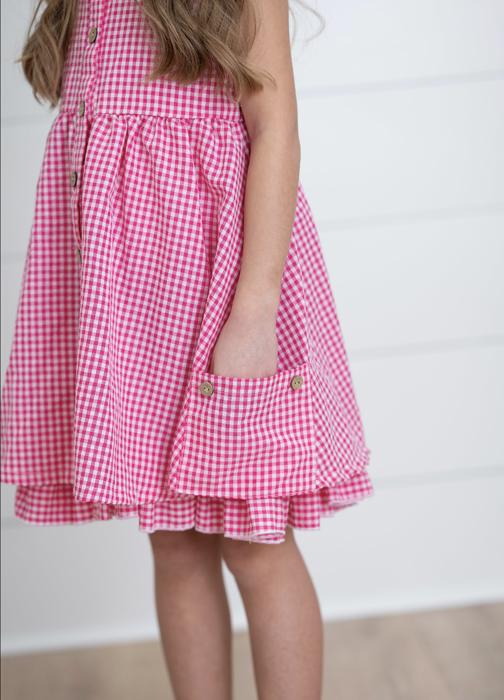 Kids Brooke Hot Pink Gingham Check Pocket Summer Dress