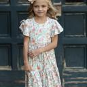  Kids Vintage Beige Floral Flutter Sleeve Dress