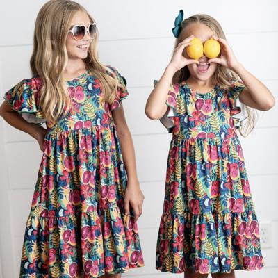 Kids Emmy Bold Tropical Flutter Sleeve Twirl Dress