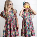  Kids Emmy Bold Tropical Flutter Sleeve Twirl Dress