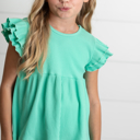  Girls Turquoise Double Ruffle Flutter Sleeve Summer Shirt