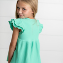  Girls Turquoise Double Ruffle Flutter Sleeve Summer Shirt