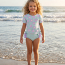  Girls Sophie Mint & Lavender Rash Guard Ruffle Swimsuit