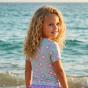  Girls Sophie Mint & Lavender Rash Guard Ruffle Swimsuit