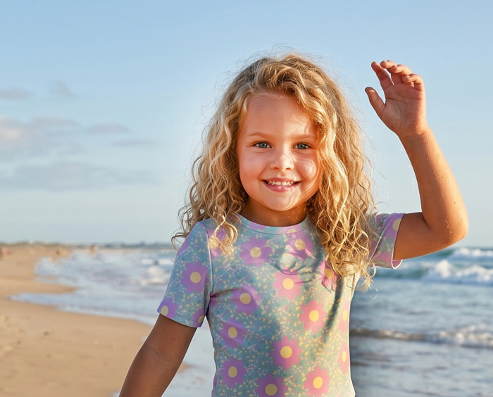 Girls Sophie Mint & Lavender Rash Guard Ruffle Swimsuit