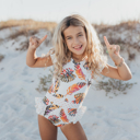 Girls Tropical Leaf Open Back One Piece Ruffle Swimsuit