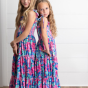  Girls Hot Pink Hawaiian Tropical Tiered Summer Maxi Dress