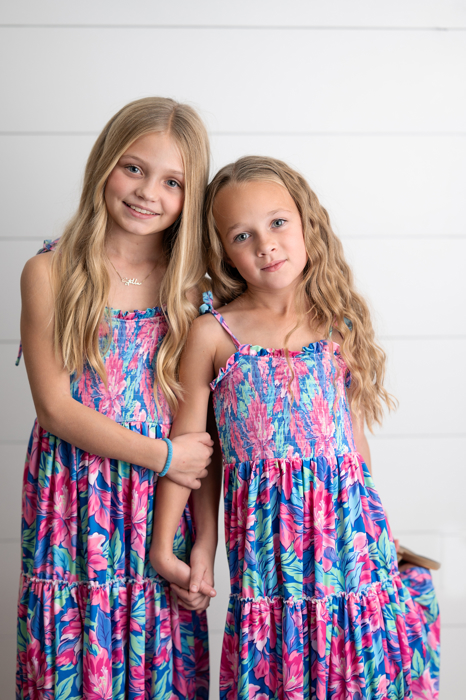 Girls Hot Pink Hawaiian Tropical Tiered Summer Maxi Dress