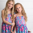  Girls Hot Pink Hawaiian Tropical Tiered Summer Maxi Dress