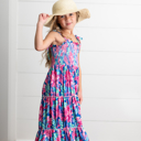  Girls Hot Pink Hawaiian Tropical Tiered Summer Maxi Dress