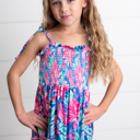  Girls Hot Pink Hawaiian Tropical Tiered Summer Maxi Dress