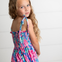  Girls Hot Pink Hawaiian Tropical Tiered Summer Maxi Dress